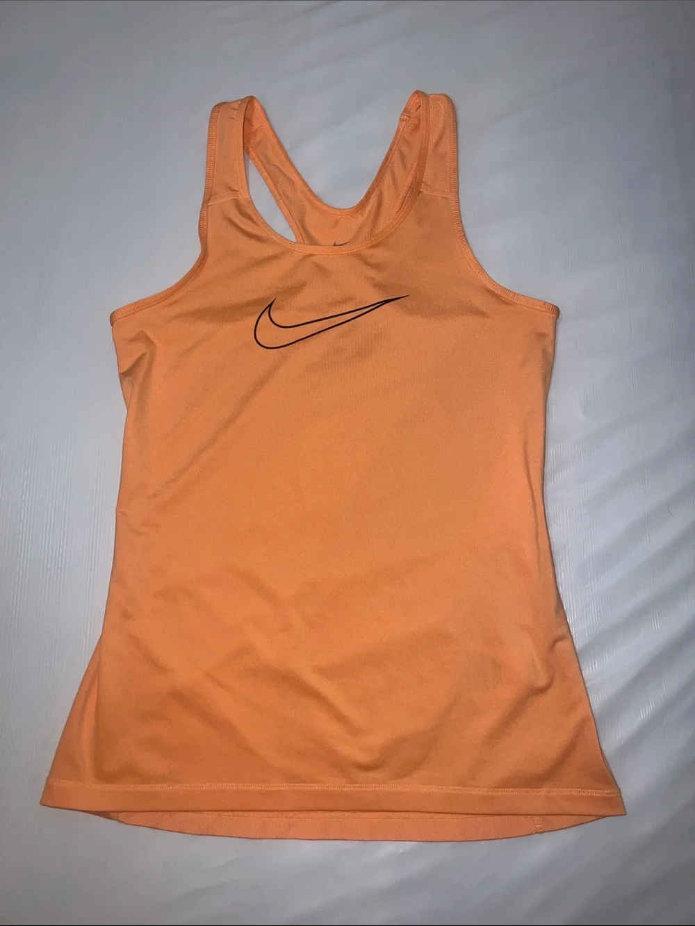 Nike Women's Peach-Orange Racerback Tank with Black Swoosh